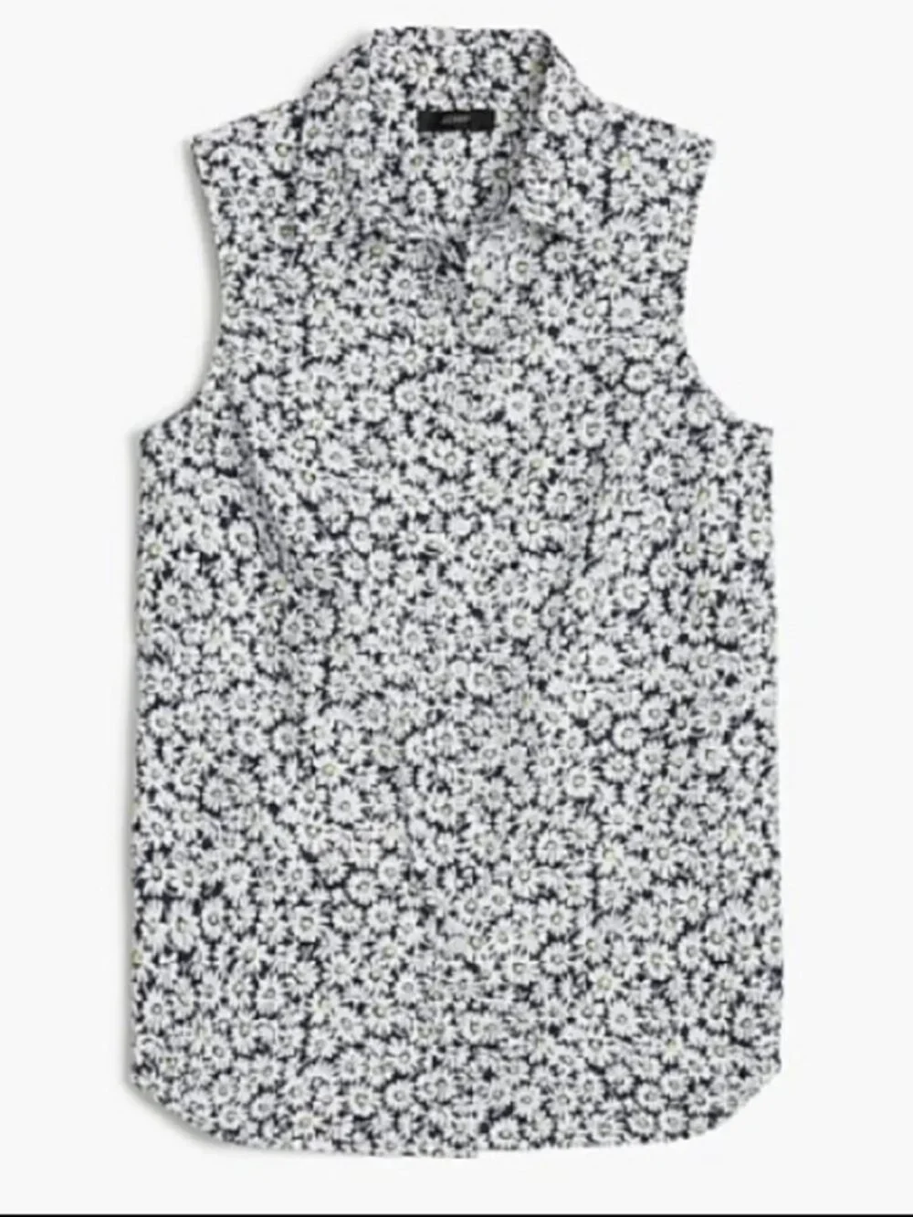 J. Crew Women's Sleeveless Daisy Cotton Poplin Shirt Antique Navy Size Medium